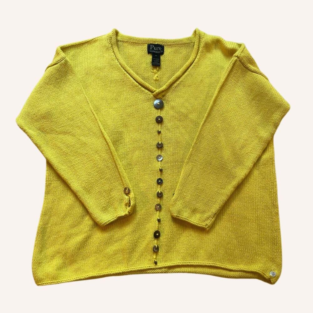 Pure handknit yellow sweater XL Canada 100% cotton